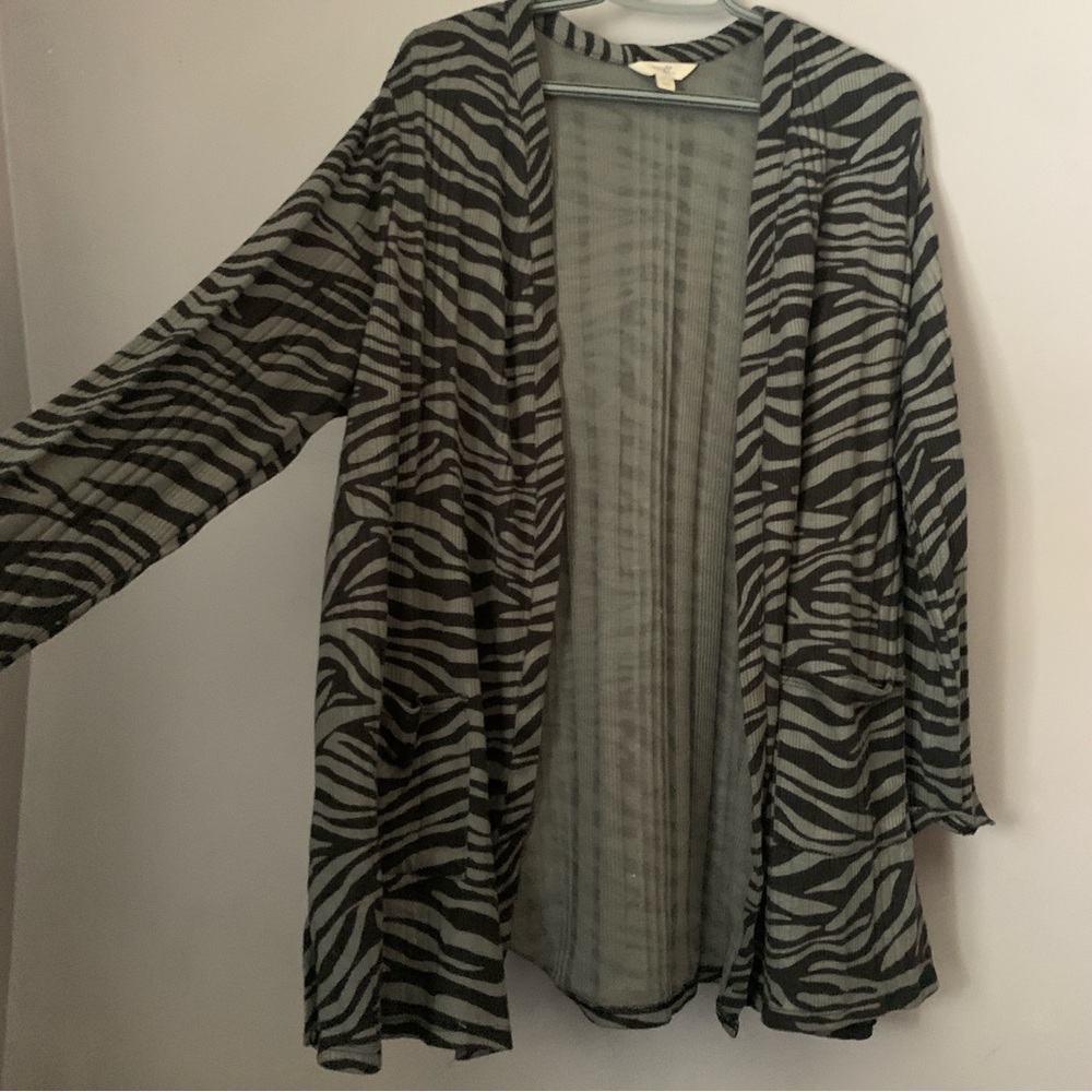 Terra & Sky Zebra Print Open Front Cardigan Size 1X (16W–18W)